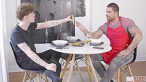 Brunette hair sucks off a cock